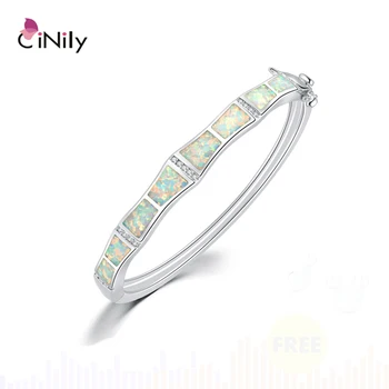 

CiNily Plus Size White & Blue Fire Opal Stone CZ Crystal Filled Bangles Silver Plated Bohemia BOHO Vintage Luxury Jewelry Woman