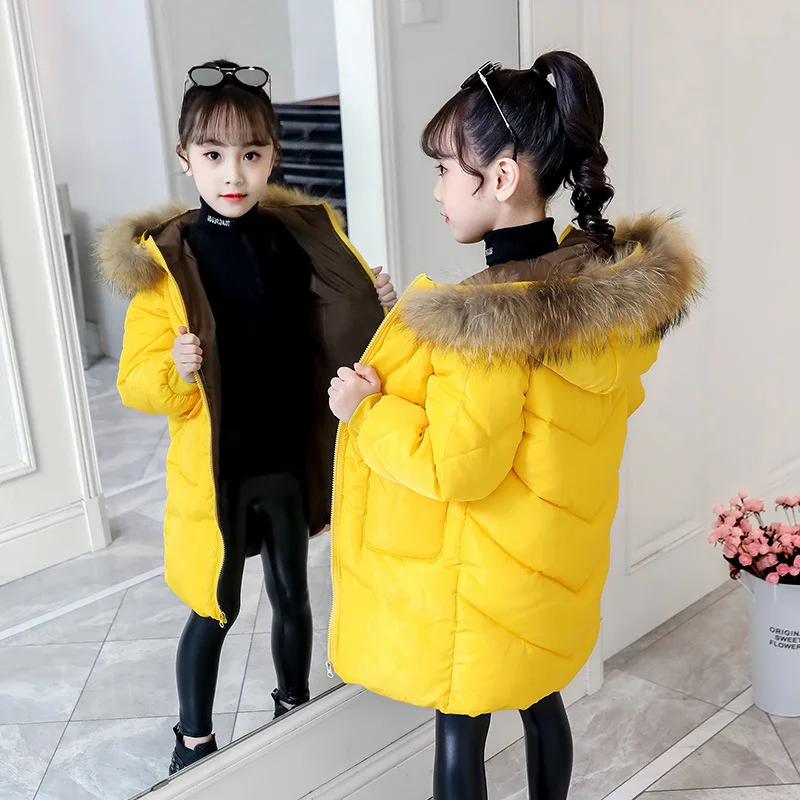 Зимние хлопковые куртки для девочек 2019 г. Детские утепленные пальто с большим