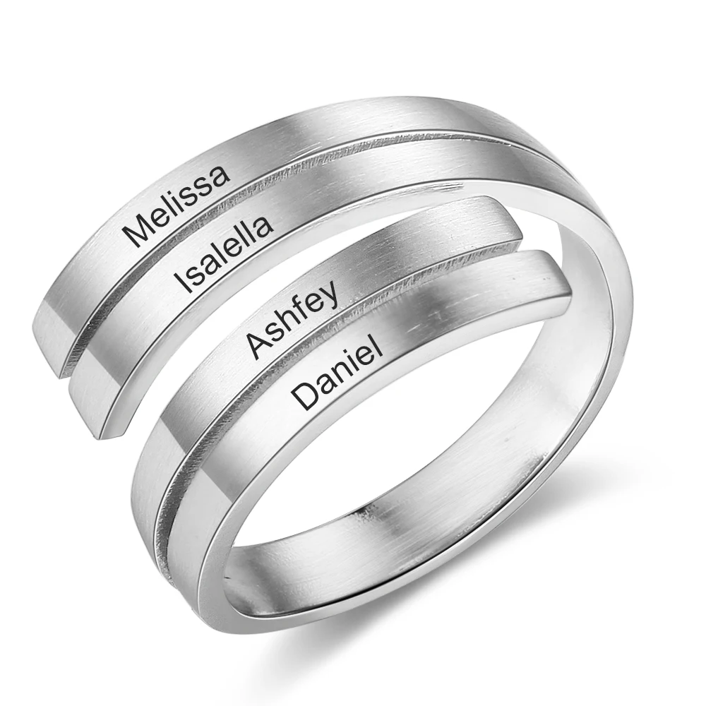 

Personalize Ring Classic Adjustable Stainless Steel Jewelry Engrave 4 names Customize Elegant Ring Simple Wedding Gift for Women