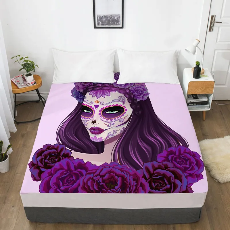 3D простыня, простыня с эластичной Твин/Полный/королева/король/на заказ, матрас покрытие 150/180/160x200 Хэллоуин ведьмы фиолетовый