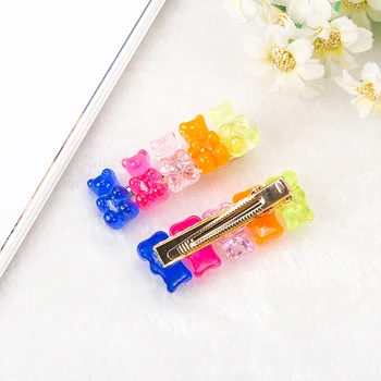 

1Pc 55mm Cute Gradient Bear Colorful Fashion Hair Clip Barrette Headwear Girls Women Korea Candy Color Hairpin Duckbill Clip