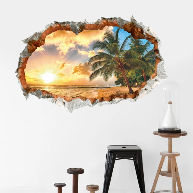 Пляжная разбитая стена спальня гостиная фон настенная наклейка украшение дома