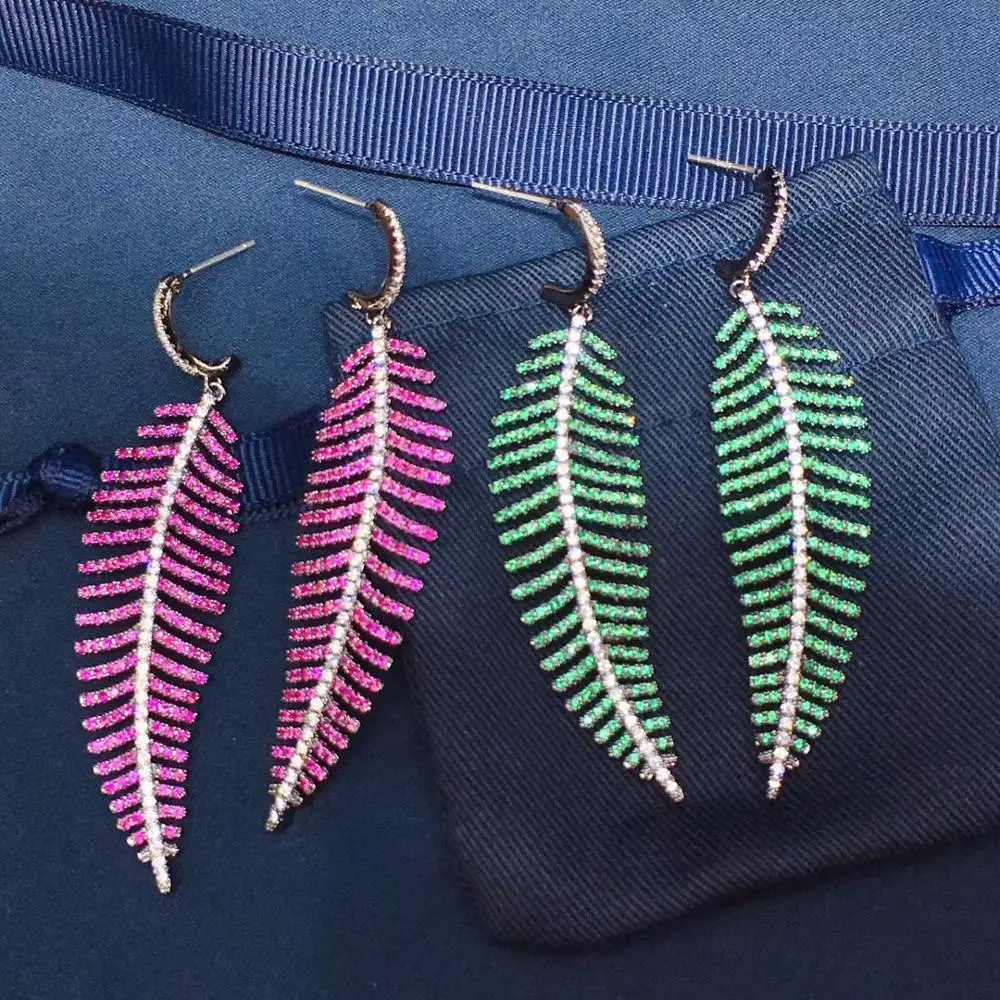 

Accking trendy leaves Earrings For Women Accessories Full Cubic Zirconia Earrings Jewelry pendientes mujer moda