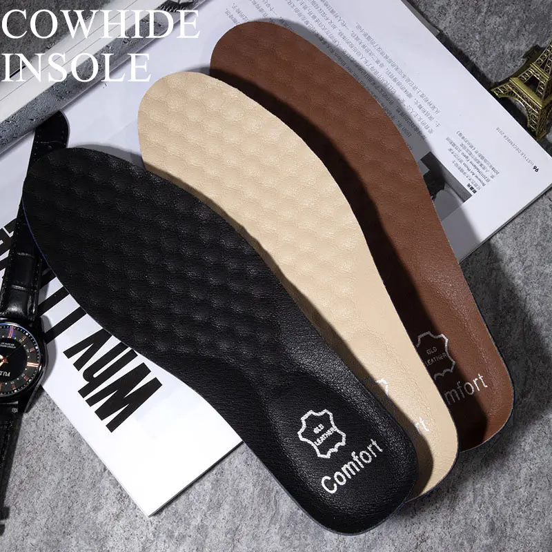 Shoe Insoles Leather Foam Insoles Shoes Men Women Cowhide Insole Breathable Deodorization Shoe Pad Shock Absorption Running Sole Insert