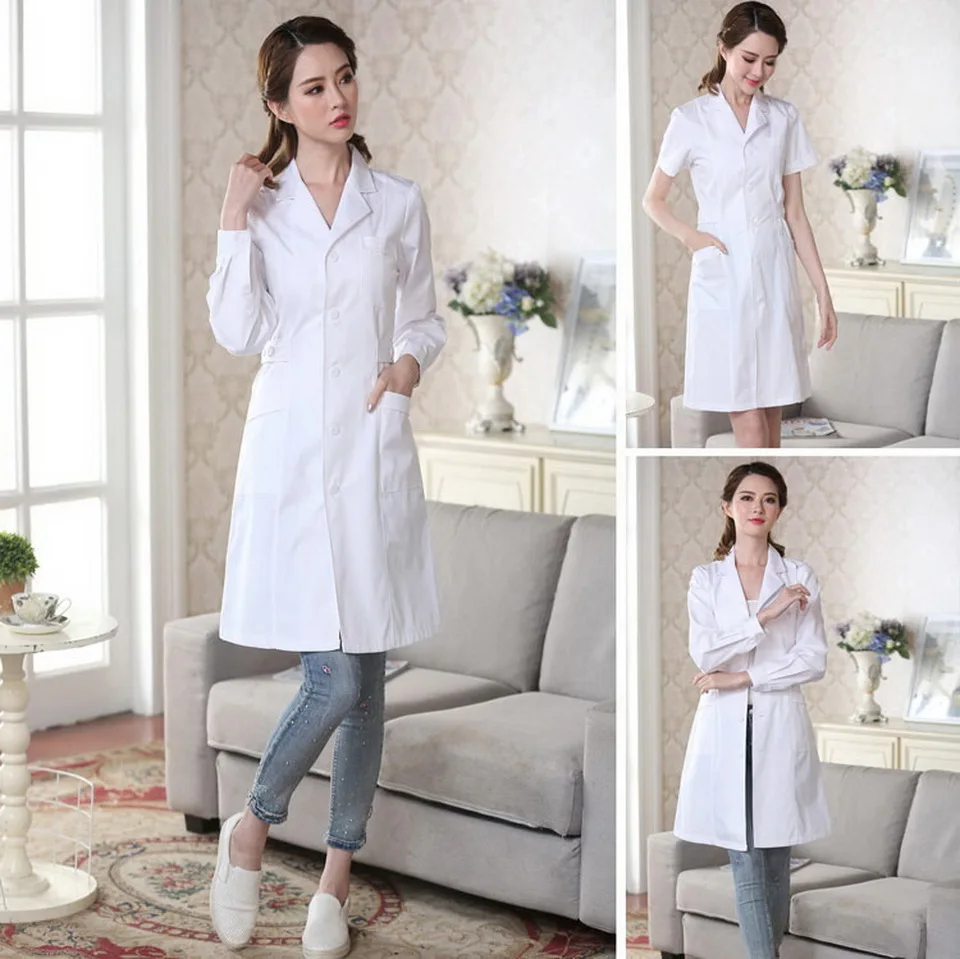 High quality summer winter women's white coat laboratory Robe science lab coat beauty salonSlim uniform clothing