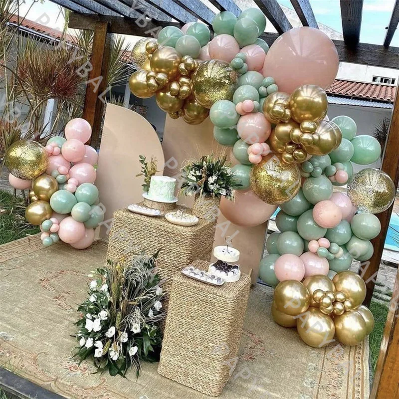 

176Pcs Green Pink Latex Balloon Set Confetti Chrome Gold Arch Garland Balloons Kit Birthday Party Wedding Globos Decoration