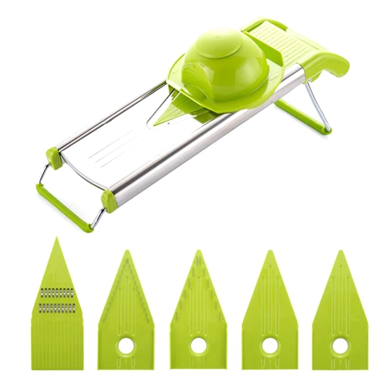 

Professional Multifunctional V-Slicer Mandoline Slicer Food Chopper Fruit&Vegetable Cutter with 5 Blades Kitchen Tools Green