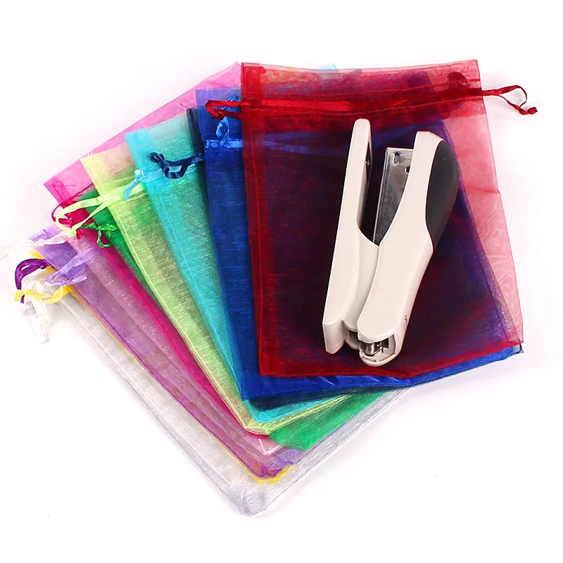 100pcs/lot 13x18cm Drawable Drawstring Organza Bags & Pouches Wedding Party Christmas Gift Bags (Extra Cost For Printing Logo) 500pcs organza bag 10x15cm drawstring pouch wedding birthday christmas gift bags for jewelry packaging display bags storage bag