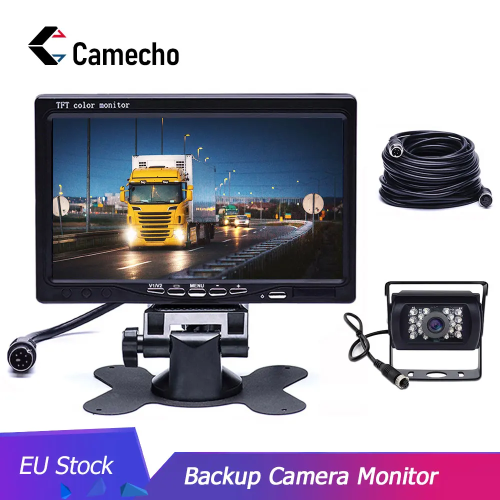Camecho 7 дюймов Автомобильный монитор TFT ЖК-дисплей заднего вида водонепроницаемый 4pin ИК камера ночного заднего вида для автобуса грузовика RV Караван трейлеров