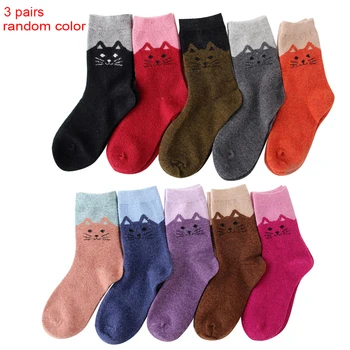 

3pairs Soft Accessories Casual Cartoon Thickened Cute Cat Artificial Wool Sport Women Socks Knit Daily Adults Gift Winter Warm