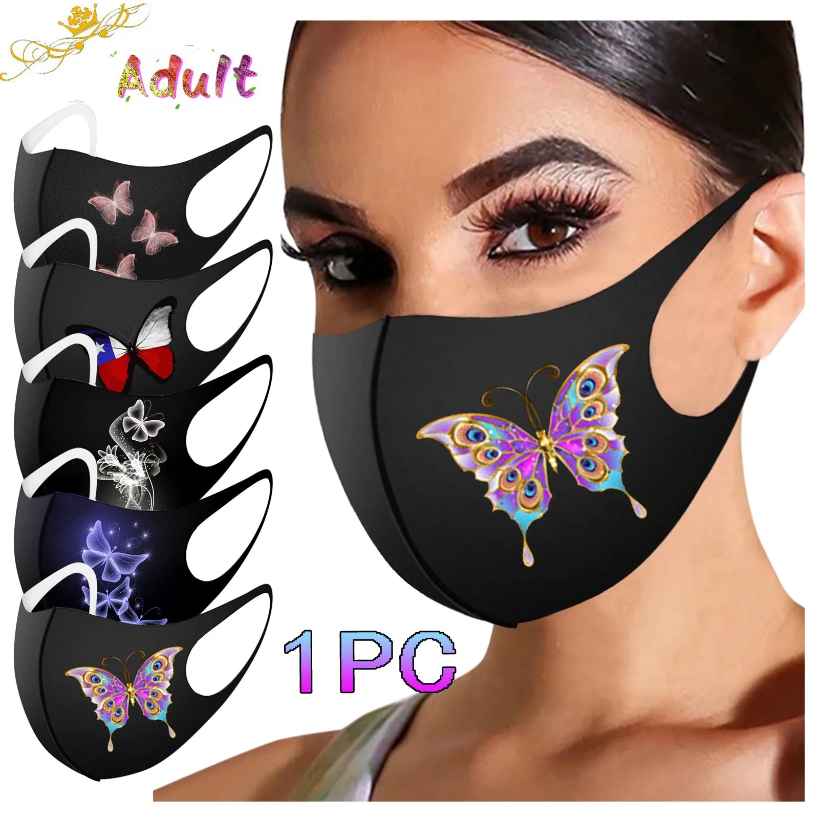 

1PC Adult Fashion Butterfly Printing Masquerade Face Masks For Protection Ice Silk Breathable Mascarilla Washable Reuse Masque