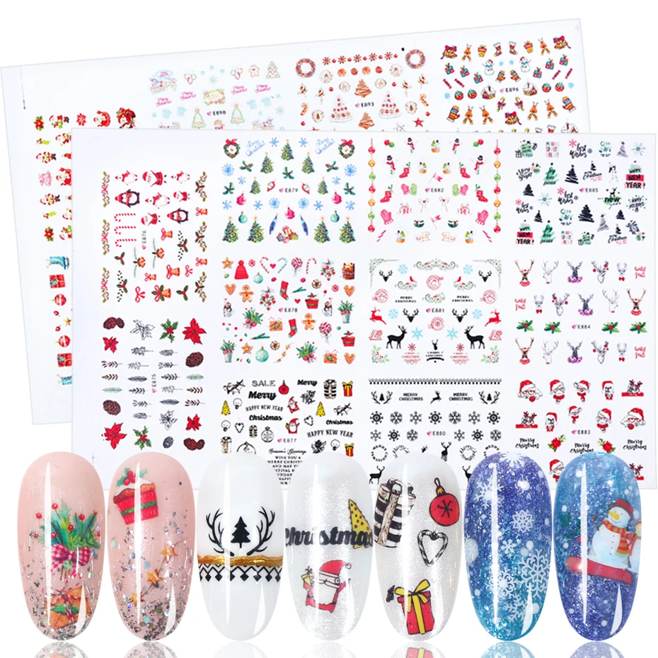 22 шт. Рождественский дизайн ногтей наклейки Набор Снежинка Санта Лось DIY клей слайдеры зимний Снеговик Маникюр обертывания SAE875-894