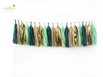 

7ft of 20Pcs Wedding Party Tassel Sage Green Champagne Gold and Teal Tassel Garland for Rustic Style Bridal Shower Baby Shower