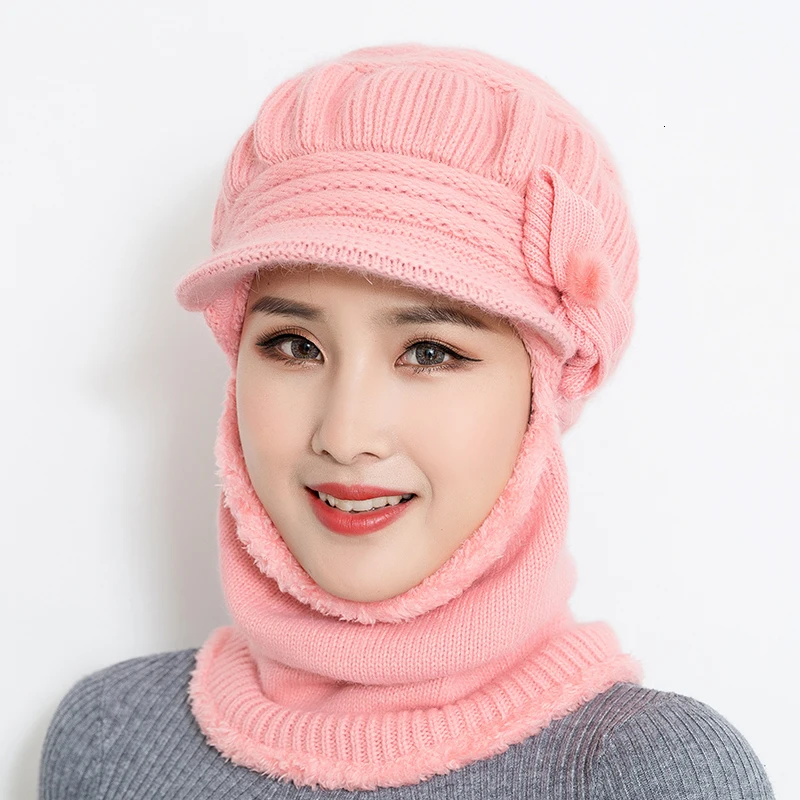 Женские теплые шапки бини осень зима маска для женщин зимняя шапка вязаный набор шапки и шарфа бини Лыжные шапки для женщин