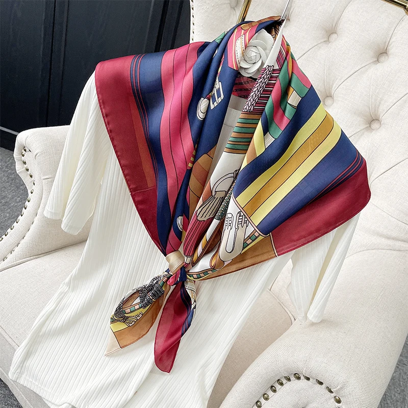 

Kerchief Silk Women Satin Hijab Scarf Fashion Print Handkerchief Bag Hair Scarfs Female 90*90cm Square Shawls Neck Scarves