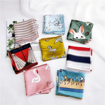 

Animal Print Square Scarf Hair Tie Band For Business Party Women Elegant Small Vintage Skinny Retro Head Neck Silk Satin Scarf