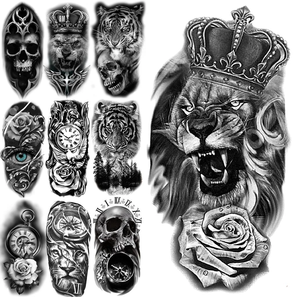 Lion Head With Crown Tattoo