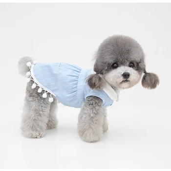 

New Spring Dog Clothes Denim Cloth Dogs Dress Lapel Shirt Vest Summer Pet Skirt For Small Dog's Blue Strips Dresses For Princess