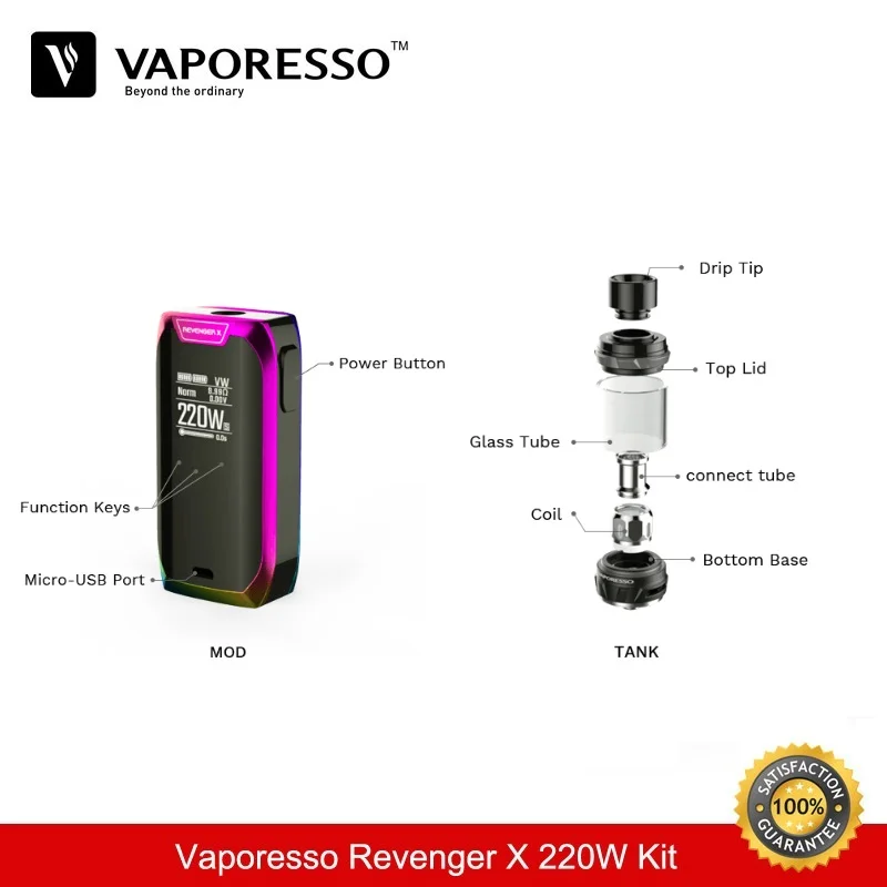 Испаритель Vaporesso Revenger X Kit 220 Вт TC бокс мод с баком для вейпа NRG 5 мл катушка GT4