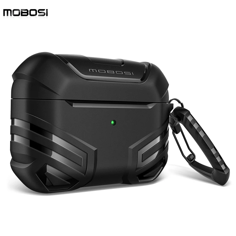 MOBOSI Vanguard-funda protectora para AirPods Pro, carcasa de cuerpo completo, carcasa dura, carcasa de piel con llavero para AirPods 2/1