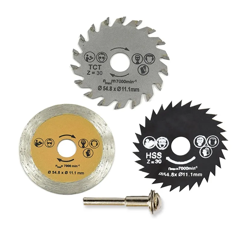 

3pcs Circular Saw Blades HSS/TCT Woodworking Rotary Tool Cutting Discs Mandrel for Mini Circular Saw Blade