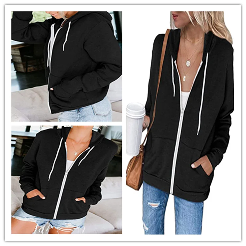 

Spring and autumn fashion jacket urban ladies casual hoodie modern young girl street trend zipper pocket hoodie brand clothing