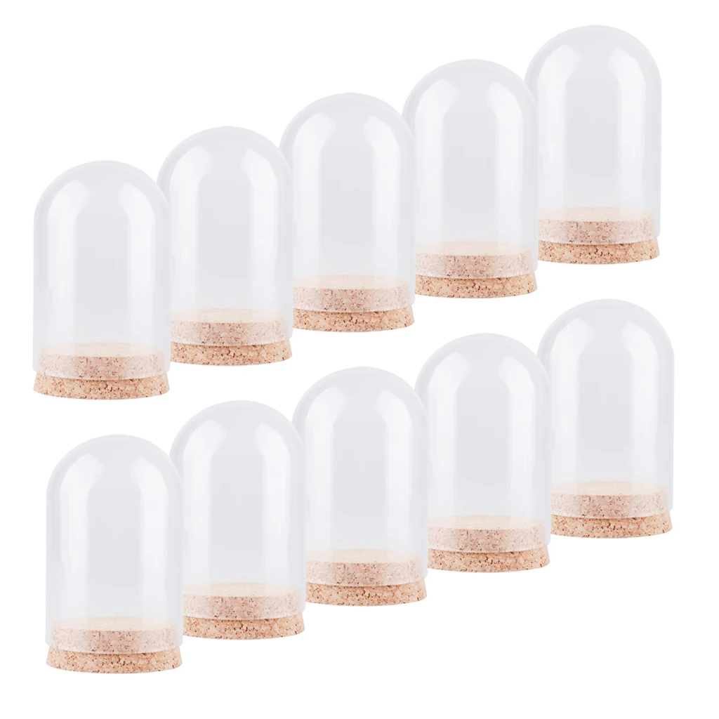 10PCs Mini Clear Glass Hemisphere Cover Dome Cabochon with Cork for Hotel Home Office Table Display Decor Dry Flower Ornaments