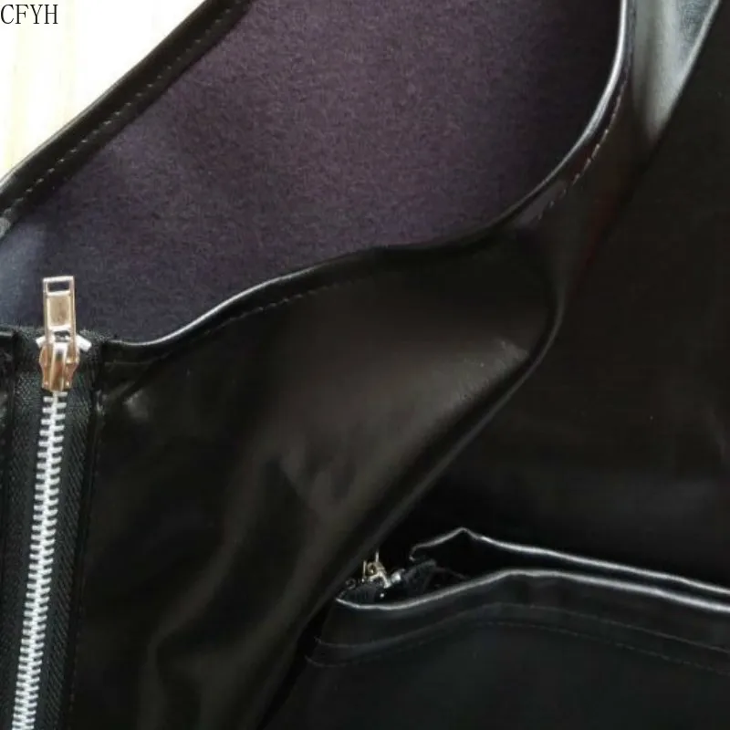 Sexy Men PU Leather Open Crotch Erotic Latex Pants Adjustable Belt Buckle Zipper Side Trousers Hollow Out Long Pants Club Wear