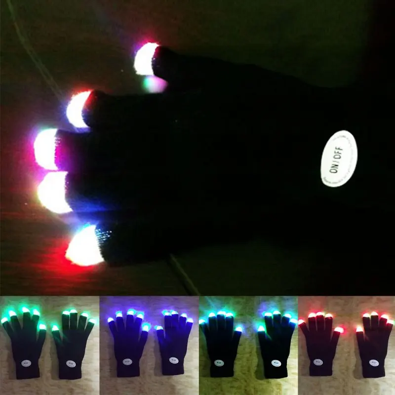 1 пара цветные светодиодные перчатки Rave светильник Finger светильник ing мигающие перчатки унисекс скелетная перчатка перчатки для рыбалки на открытом воздухе