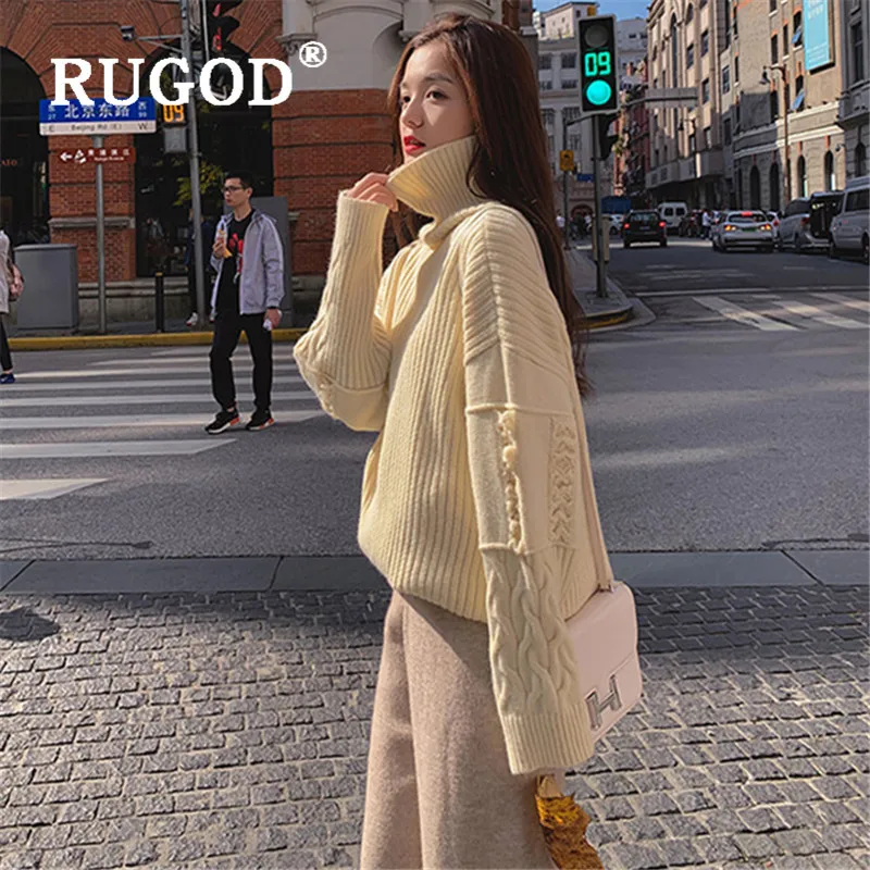 RUGOD, новинка, зимний теплый Однотонный свитер, пуловеры для женщин, водолазка, твист, толстый вязаный пуловер, корейская мода, женские милые топы