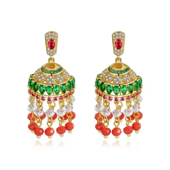 

LUALA Bohemian Gypsy Indian Jhumka Beads Tassel Drop Earrings for Women Wedding Party Bridal Fashion Jewelry Christmas Gifts