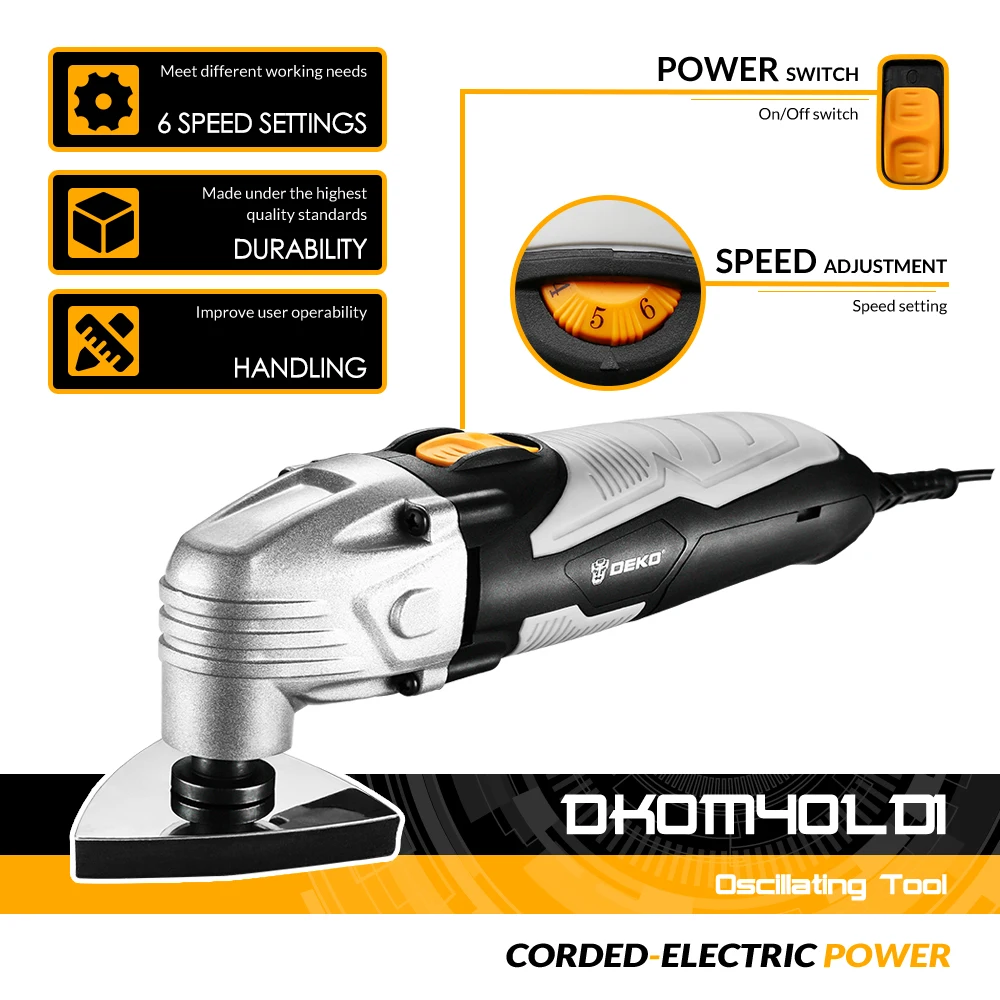 DEKO 220V DKOM40LD1/2 Variable Speed Electric Multifunction Oscillating Tool Electric Trimmer Saw with Accessories DEKO 220V DKOM40LD1/2 Variable Speed Electric Multifunction Oscillating Tool Electric Trimmer Saw with Accessories