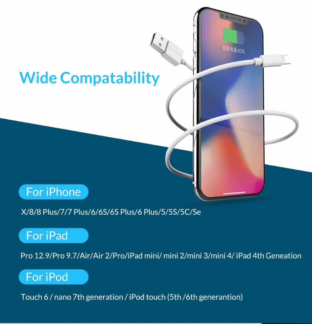 ORICO премиум USB кабель для iphone к USB кабель для зарядки USB кабель для синхронизации данных для iphone xr 7 8 белый 1 м