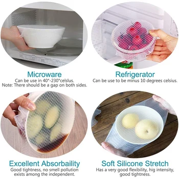 

Silicone Stretch Lids Food Covers Expandable to Fit Various Shape of Containers, Dishes, Bowls, Safe in Dishwasher, Microwave an
