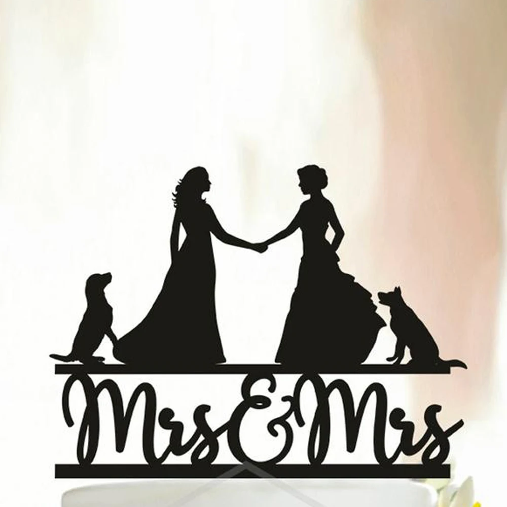Lesbian cake topper with two dogs,Lesbian with dogs,Lesbian wedding cake topper,mrs and mrs Couple Wedding Party cake topper