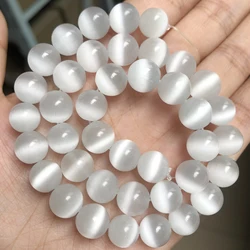 Pink Cat Eye Opal Beads - Natural Stone Glass Beads for DIY Jewelry Making, 15 Strand (White)