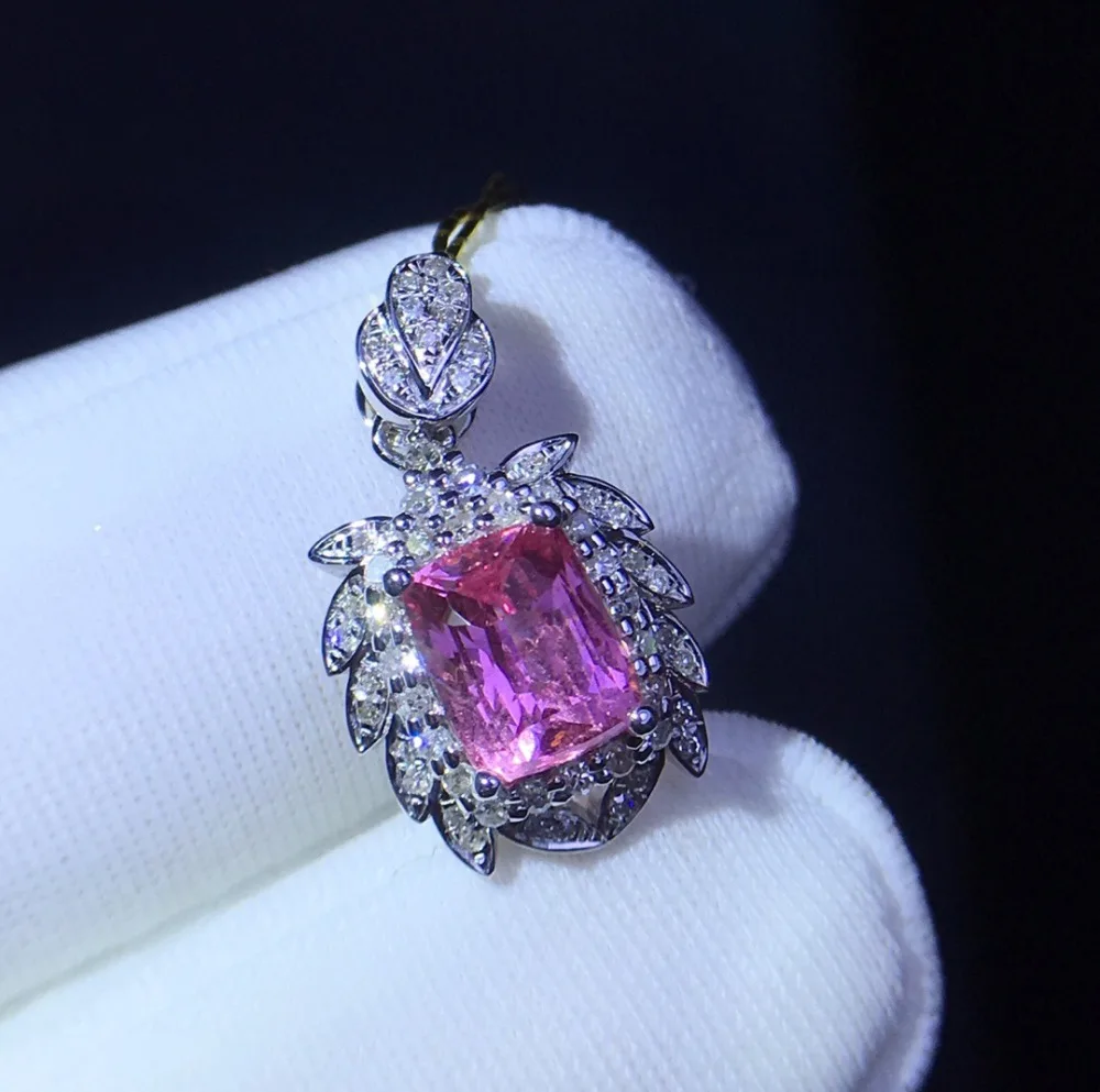 Розовая Сапфировая подвеска настоящие хорошие драгоценности 18K золото натуральный padпараdscha розовые драгоценные камни-сапфиры 1.05ct подвески для женщин ожерелье