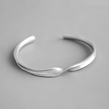 

Real 925 Sterling Silver Cuff Bracelet 2020 Fashion Unique Twisted Brushed Bracelet Bangles For Women Pure 925 Silver Jewelry