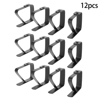 

12 Pcs Stainless Steel Tablecloth Clips Picnic Tablecloth Clips Adjustable Anti-Skid Fixed Clip Table Cloth Holder Black