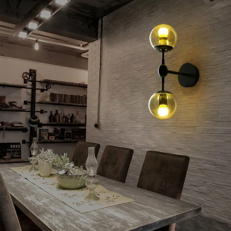 

Industrial style Indoor Black Wall Lamp Glass Ball Sconce retro Bedroom Wall-mounted Light Modern Decoration lighting YHJ011401