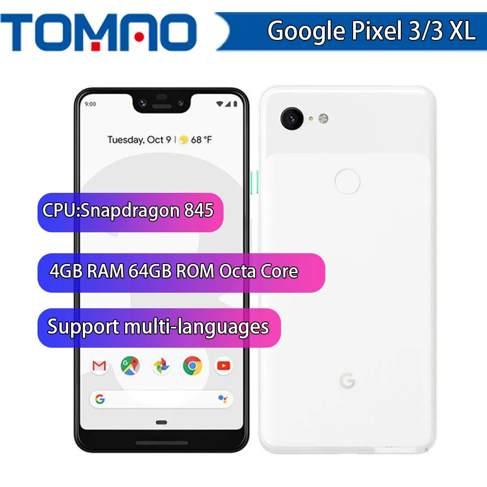 Google Pixel 3 5,5 дюйма/Pixel 3 XL 6,3 дюйма 4 Гб ОЗУ 64 Гб ПЗУ Восьмиядерный мобильный телефон Andorid 9,0 двойная задняя камера смартфона