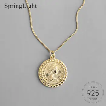 

Springlight 18K Gold Elizabeth Portrait Coin Necklace for Women Vintage Europe Handmade Necklace 925 Pure Silver Fine Jewelry