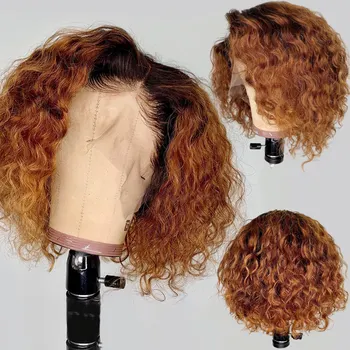 

Ombre 1B/27 Colored Short Curly Bob Wig Lace Front Human Hair Wigs With Natural Hairline 13*4 Plucked Remy Brazilian Lace Wigs