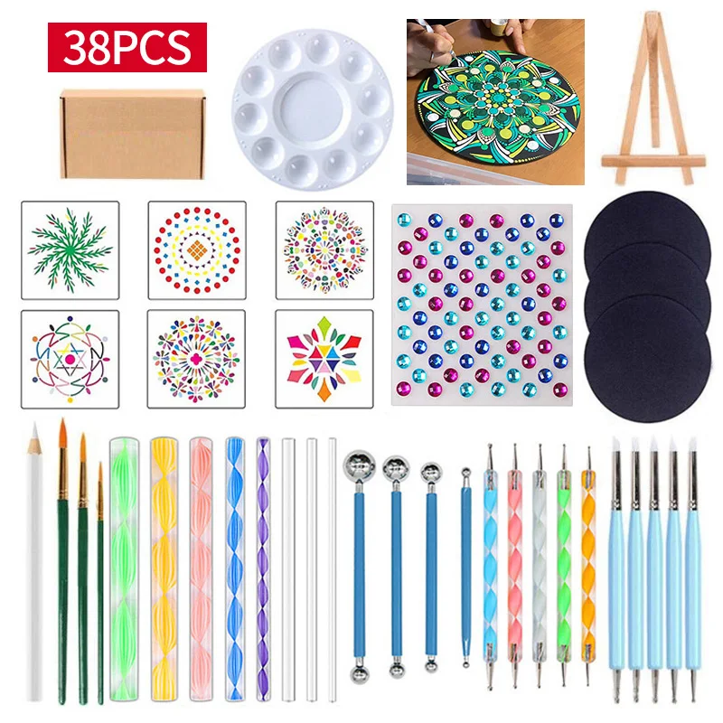 

38Pcs Mandala Dotting Tools Multifunction Dotting Acrylic Rods Color Brush Embossing Dot Kit DIY Painting Rock Stone Drawing