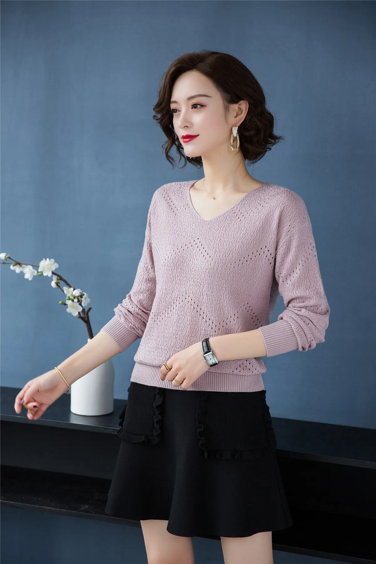 YISU, осенне-зимний вязаный свитер для женщин, длинный рукав, высокое качество, базовые пуловеры, v-образный вырез, женский свитер, пуловер