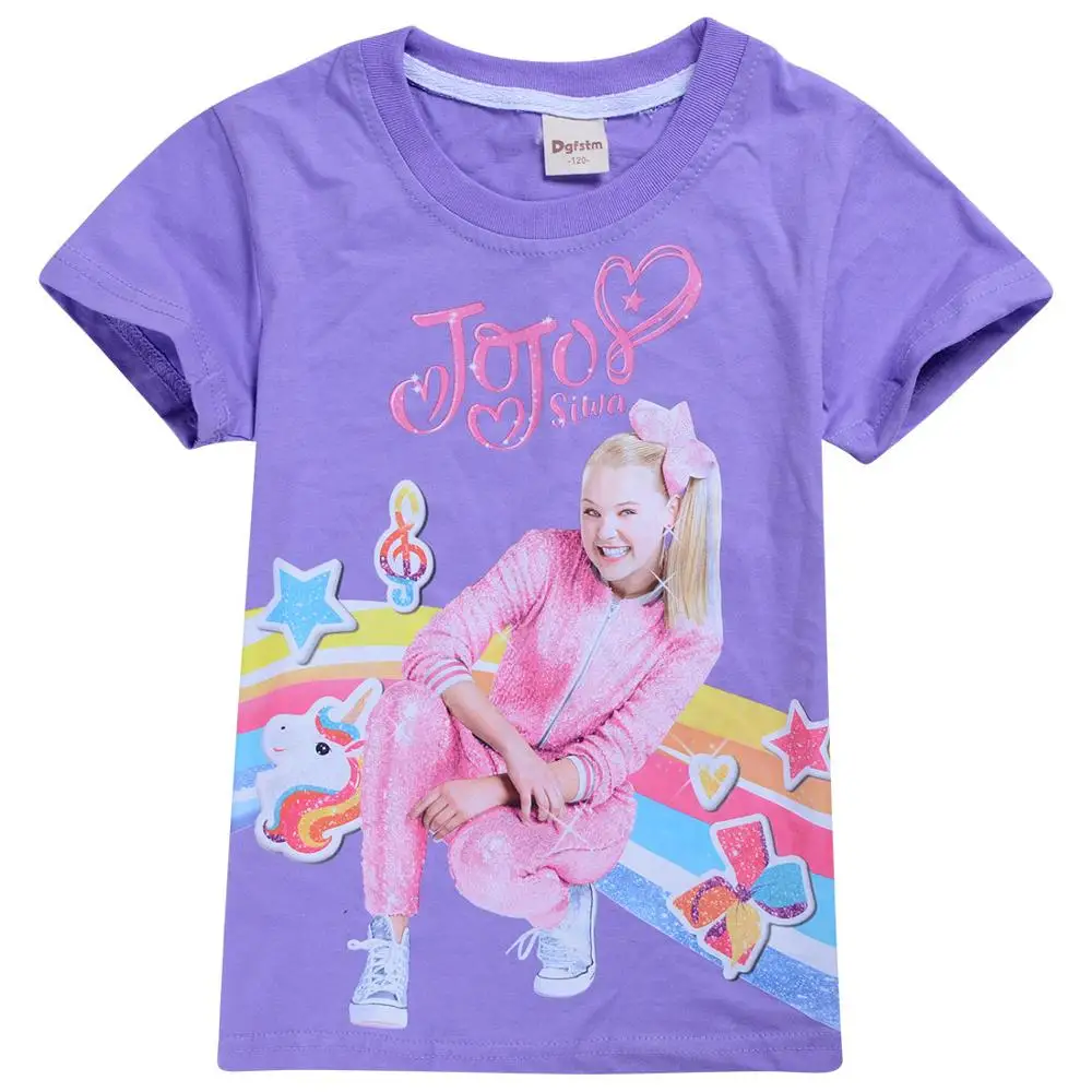 New Girl Kid Jojo Siwa T shirt Children Summer Autumn Short Sleeve Cotton T-shirt Tops Tee Baby Toodler Casual Home Wear Clothes - Цвет: purple