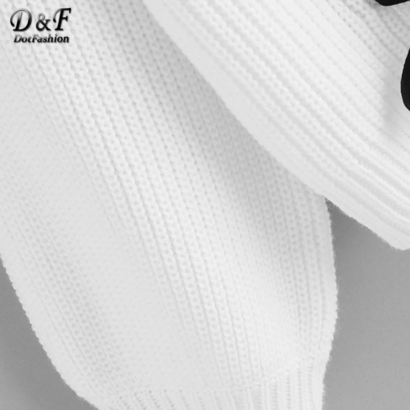 Dotfashion/большой размер, свитер для фейерверка с перекрещивающимися шнуровкой, женский осенний свитер с длинными рукавами, Женский Белый Топ