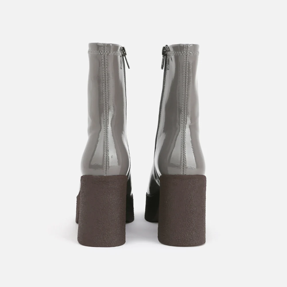 

MUMANI Woman‘s Ankle Boots Square Heel Genuine Leather Concise Square Toe Shoes Zipper 9cm High Heels Platform Modern Boots