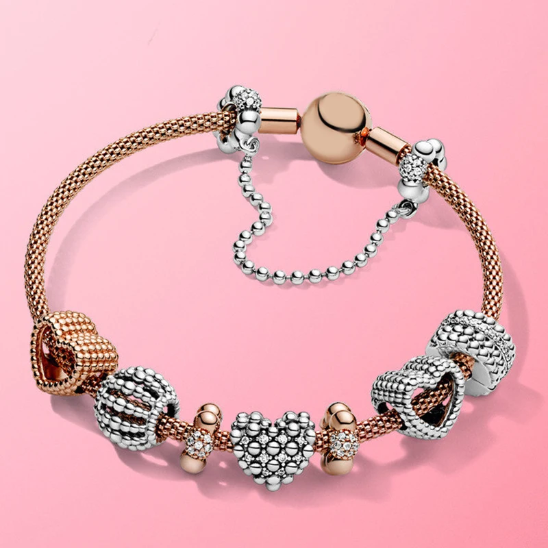 

new 100% S925 sterling silver Spring rose gold beads series hollowed pan bracelet confession gift fashion female