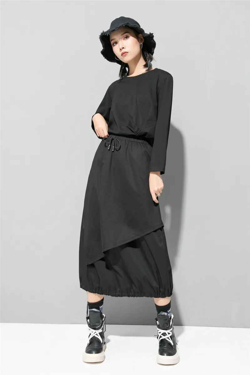 XITAO/стандартная юбка на шнурке Женская модная новинка, Осенний черный комплект пуловер+ кожаная юбка элегантная маленькая модная юбка WLD2715
